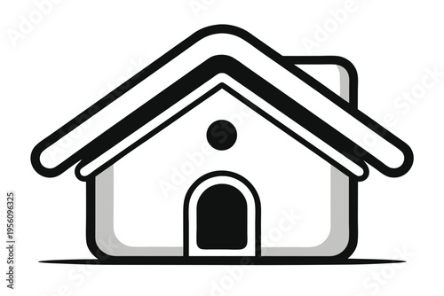 A simple black and white vector icon of a home with softly rounded edges, perfect for representing residence, comfort, and location.