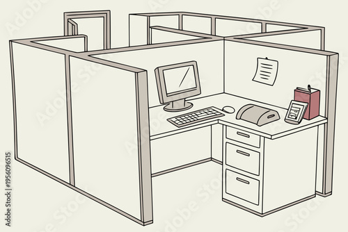 Office cubicle workspace cartoon background simple vector illustration