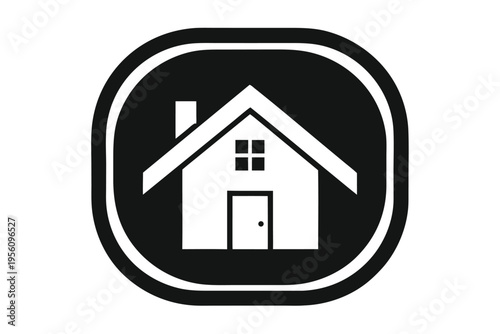 Minimalist black and white icon of a house with soft rounded edges, representing real estate, homeownership, and shelter. Simple vector.
