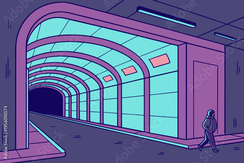 Neon futuristic tunnel cartoon background simple vector illustration