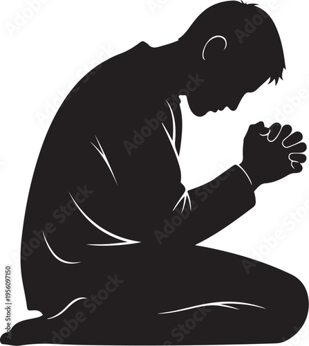 Vector silhouette of man praying or meditating