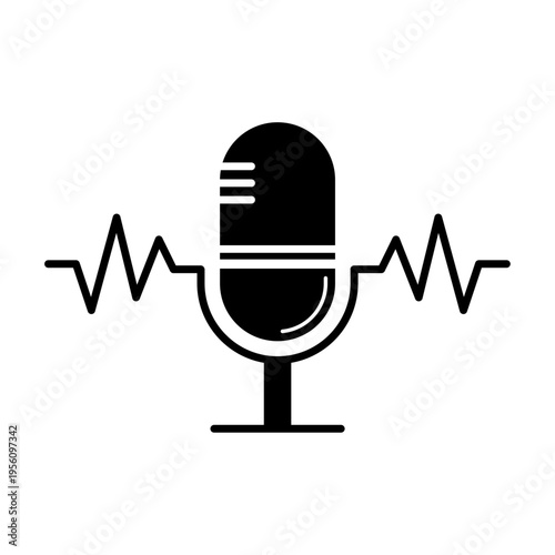 Microphone icon with sound wave for podcasting radio and voice recording