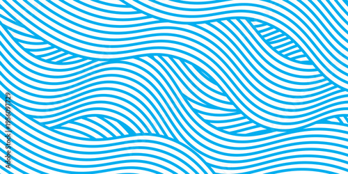 Curvy blue lines. Ramen or noodle pattern. Pasta, tagliatelle or capellini background. Wavy spaghetti texture. Banner with traditional Italian, Chinese of Japanese food print. Vector illustration