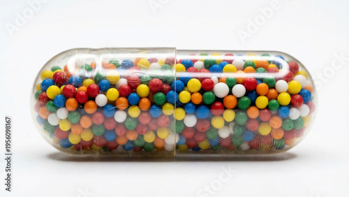 Macro of a Transparent Gel Capsule Filled with Colorful Pellets