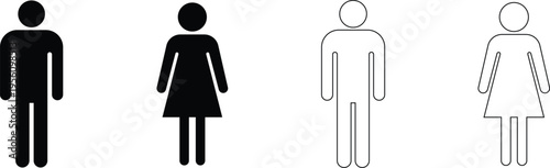 Minimalist man and woman silhouette and outline icons for restroom signage and human figure representation in professional graphic design and navigation projects