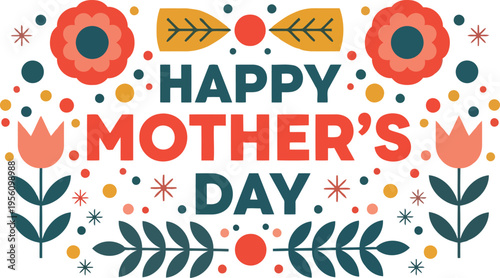 Happy Mothers Day Folk Art Floral Illustration