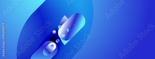 Abstract blue shapes overlap, creating dynamic composition. Gradient hues suggest depth, movement, modern aesthetic. Smooth forms evoke fluidity.