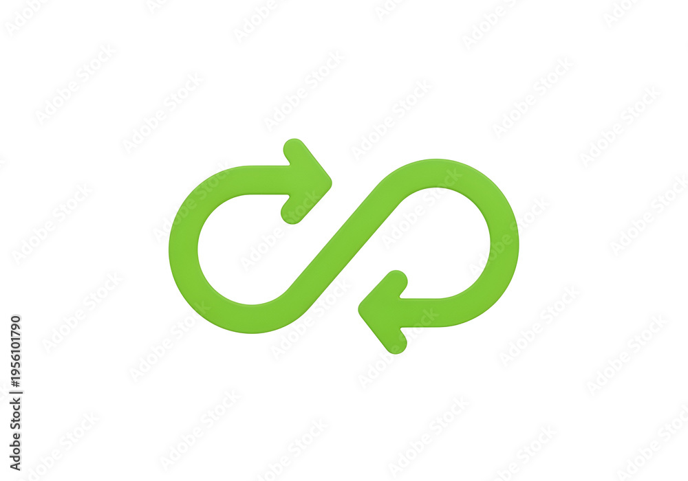 Obraz premium Green infinity loop with two arrows isolated on transparent background