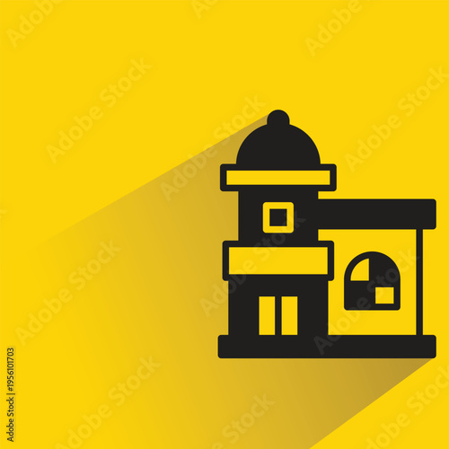 house building icon with shadow on yellow background