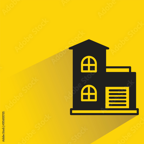 house building icon with shadow on yellow background