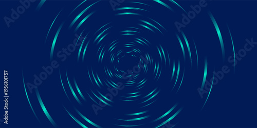 Blue abstract background with glowing circles. Swirl circular lines pattern. Geometric spiral. Twirl element. Modern graphic design. Futuristic technology concept. Vector illustration