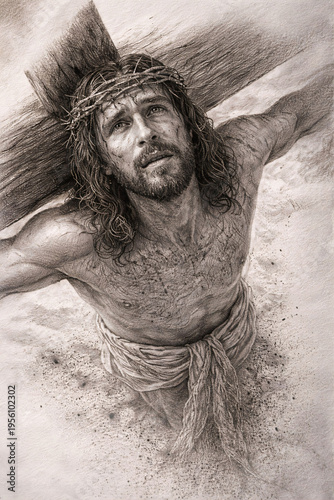 portrait of a jesus on the cross