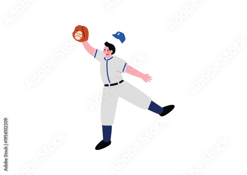ボールをキャッチする野球選手のイラスト