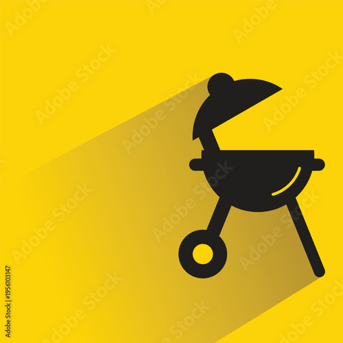 BBQ grill icon with shadow on yellow background