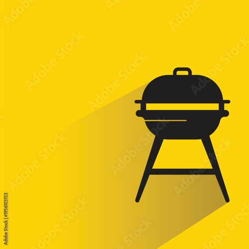 BBQ grill icon with shadow on yellow background