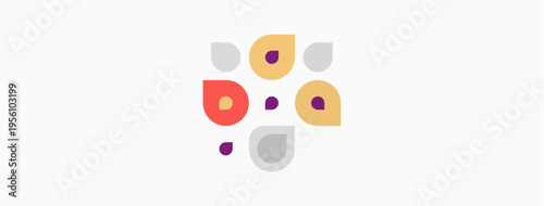 Abstract colorful shapes cluster together. Soft hues create playful composition. Minimalist design, simple forms, modern aesthetic.