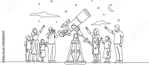 people looking at stars through telescope