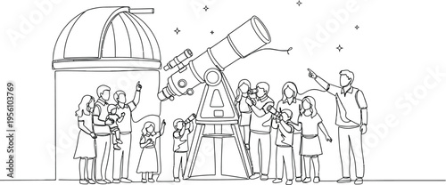 people looking at stars through telescope