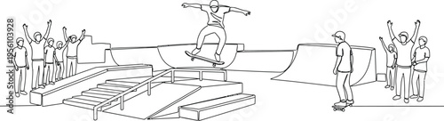 skateboarder performs tricks in a skatepark