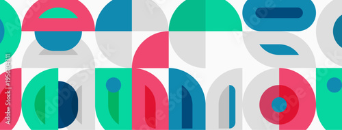 Abstract geometric pattern. Overlapping shapes create colorful, modern design. Simple forms repeat, forming seamless texture.