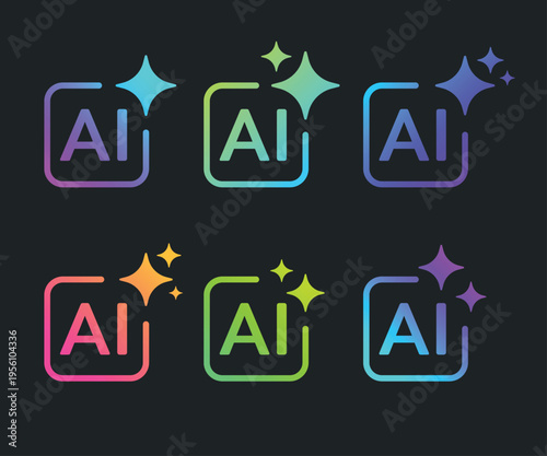 Artificial intelligence icon set, AI generate icons