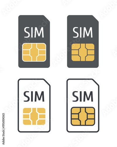 SIM card icon set, mobile phone chip card