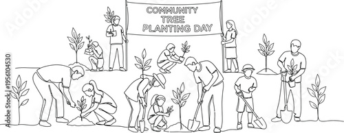 people planting trees in a park