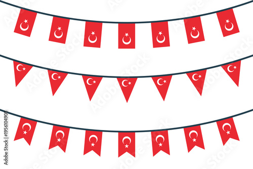 Turkey flag bunting icon set, flag of the Republic of Turkey symbols