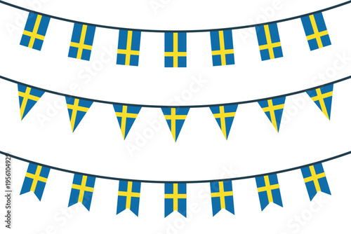 Sweden flag bunting icons set, national flag of Kingdom of Sweden