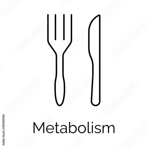 Metabolism Nutrition Line Icon with Fork and Knife