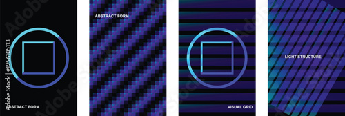 Set of 4 abstract geometric vector backgrounds with blue and purple gradient lines and shapes