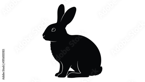 Black silhouette of a sitting rabbit with long ears