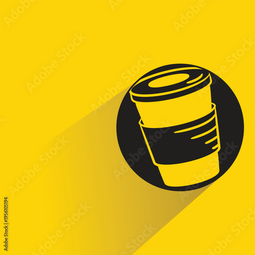 hot coffee cup icon with shadow on yellow background