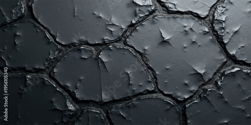 Abstract water drops on a black marble surface create a textured pattern with a grunge cement feel like cracked stone or broken asphalt