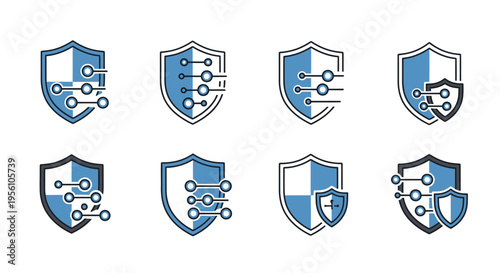 Blue and white shield security icons.