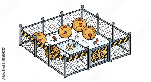Dangerous Chemicals in Fenced Storage Area.