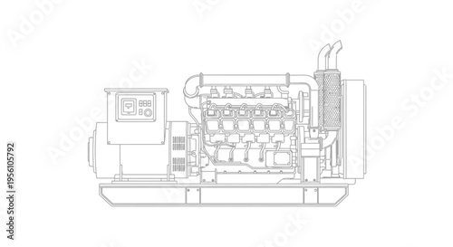 Detailed Technical Drawing of Industrial Generator.