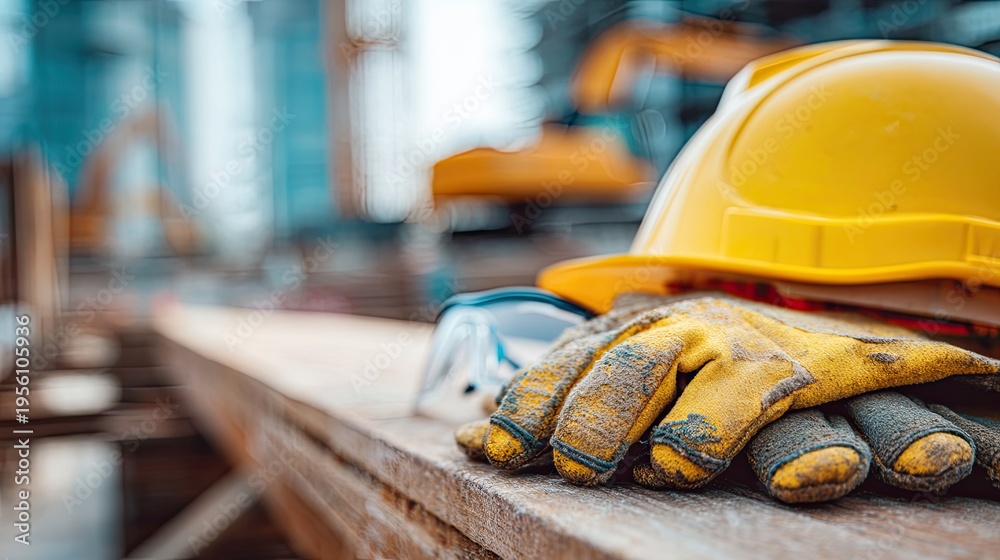 Fototapeta premium Close-Up of Construction Helmet Representing Workplace Protection