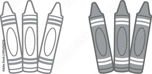 A set of white and gray crayons on a clean background