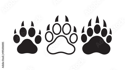 Bear claw print set isolated on white background animal predator paw tracks vector icons