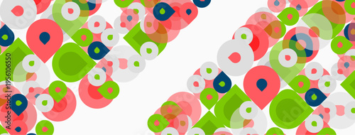 Abstract pattern features colorful overlapping circles. Shapes vary sizes, creating dynamic visual texture. Light background enhances vibrant hues.