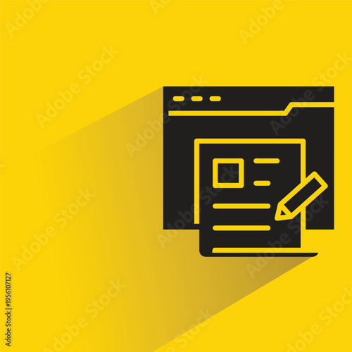 web blog and editor icon with shadow on yellow background