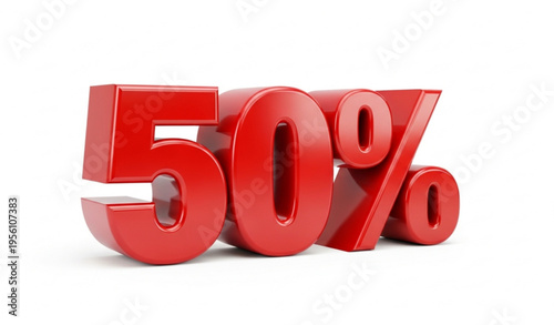 Red 3D Fifty Percent Symbol Metallic Discount Sale Vector Illustration