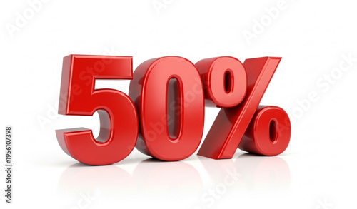 Red 3D Fifty Percent Symbol Metallic Discount Sale Vector Illustration