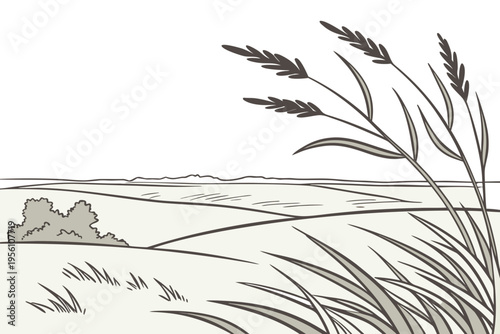 Grassland windy horizon cartoon background simple vector illustration
