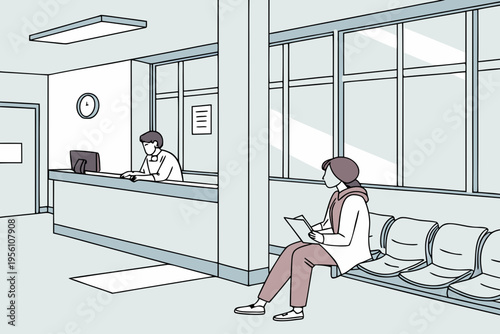 Hospital waiting area cartoon background simple vector illustration