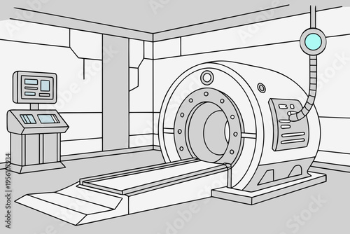AI core chamber cartoon background simple vector illustration