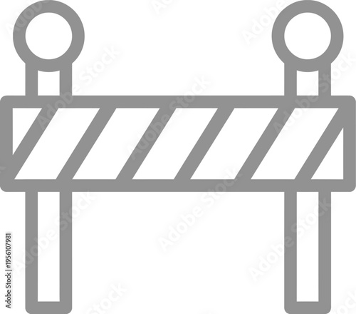 Gray and white roadblock sign with diagonal stripes and two posts