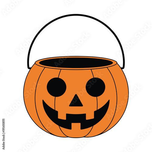 Jack-o-lantern bucket silhouette with handle, halloween candy pail, graphic icon, graphic resource