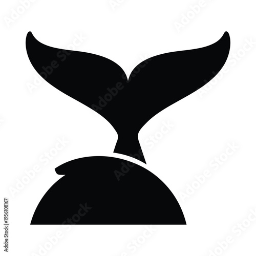 Silhouette of a whale tail fin diving into water, marine life icon